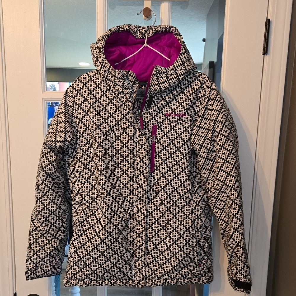 Columbia Girls Black and White Snow Jacket with Purple Accents